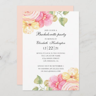 Invitation Fête de bachelorette florale aquarelle. Fleurs ros