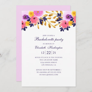Invitation Fête de bachelorette florale. Fleurs roses et viol