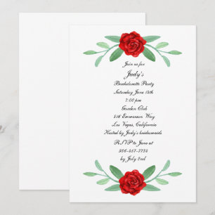 Invitation Fête de Bachelorette Foliage Floral Rouge