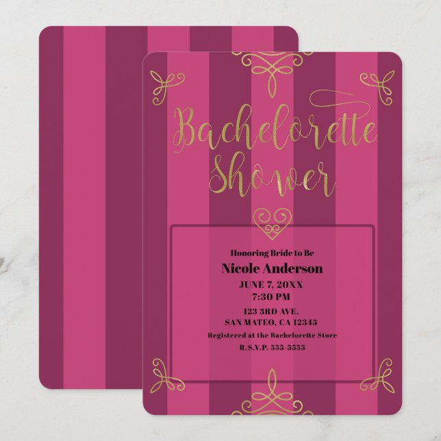 Invitation Fête de Bachelorette Glamour Moderne Violet et Or (Devant / Derrière)