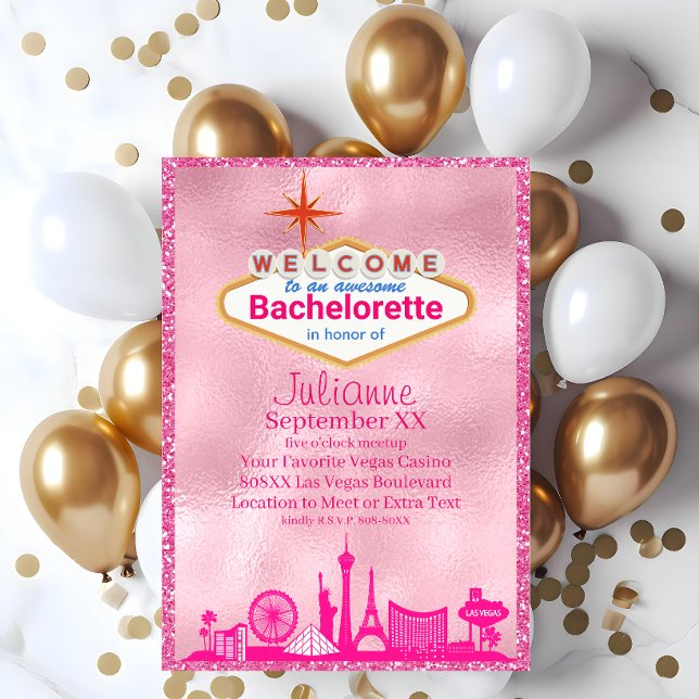 Invitation Fête de Bachelorette Glamour Rose à Las Vegas (Créateur téléchargé)