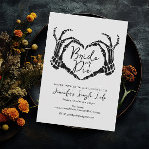 Invitation Fête de Bachelorette Gothique Cœur de Squelette Bl