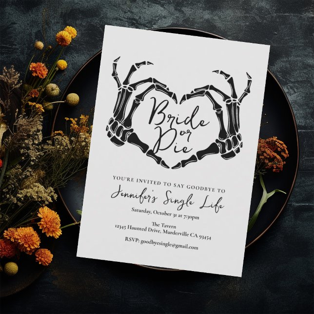 Invitation Fête de Bachelorette Gothique Cœur de Squelette Bl (Créateur téléchargé)