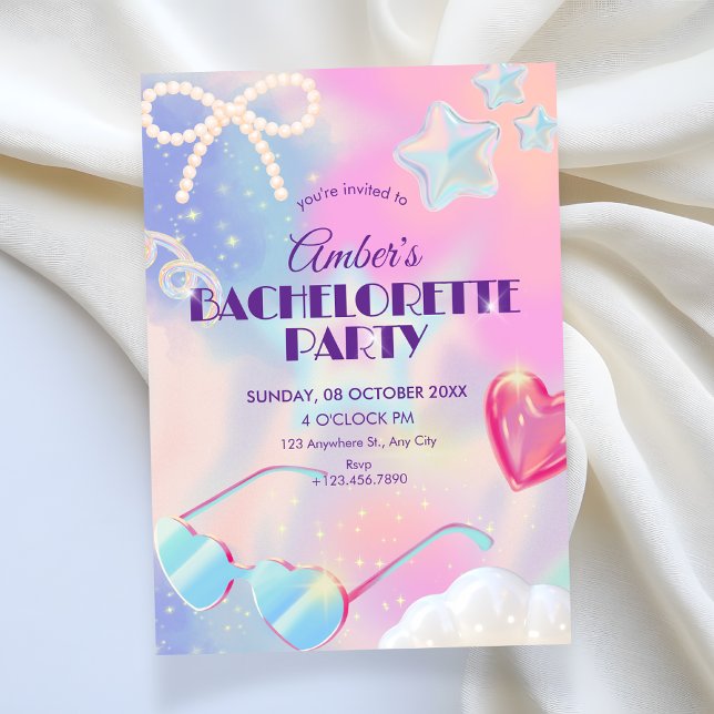 Invitation Fête de bachelorette hologramme Y2k (Créateur téléchargé)