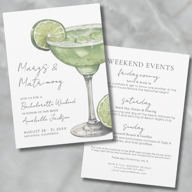 Invitation Fête de Bachelorette Margarita Margs & Matrimony (Margs & Matrimony Margarita Bachelorette Party Invitation)