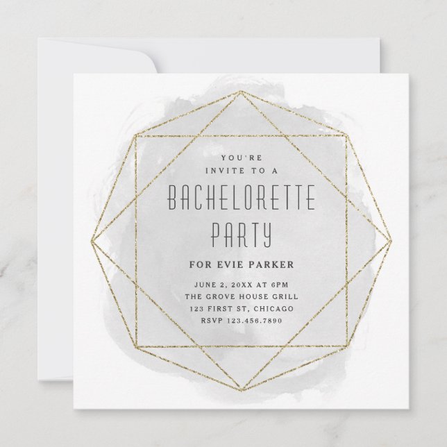 Invitation Fête de Bachelorette Pailleté Gris Aquarelle (Devant)