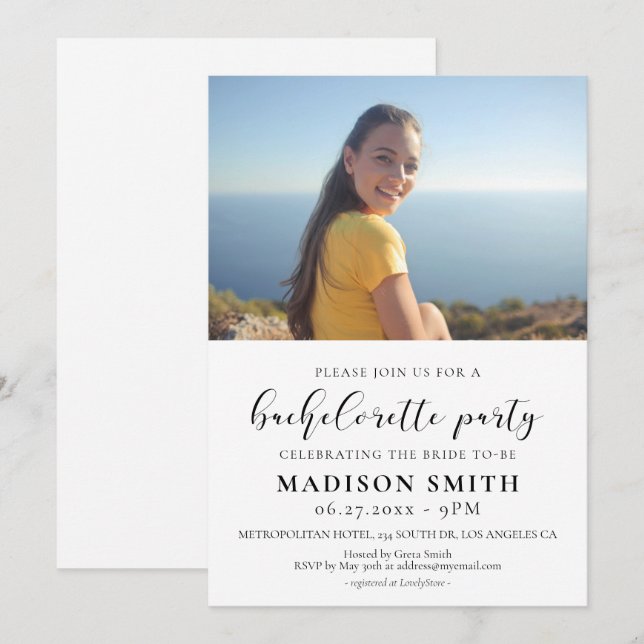Invitation Fête de Bachelorette photo de design élégant (Devant / Derrière)
