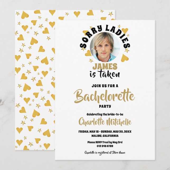 Invitation Fête de Bachelorette Photo de Visage de Marié Pers (Devant / Derrière)