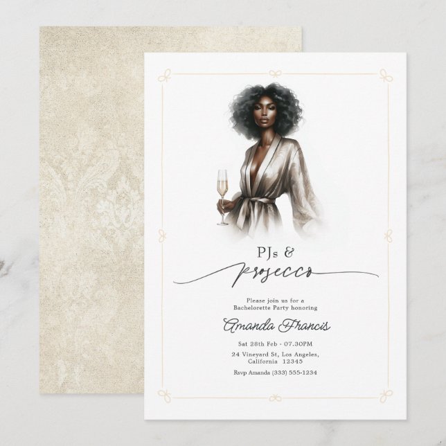 Invitation Fête de Bachelorette PJs de Luxe & Prosecco (Devant / Derrière)