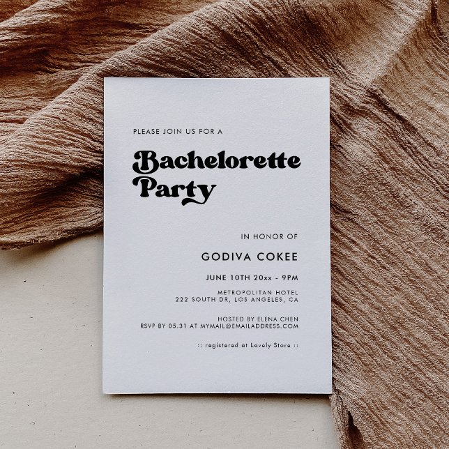 Invitation Fête de Bachelorette rétro chic noir et blanc (Créateur téléchargé)