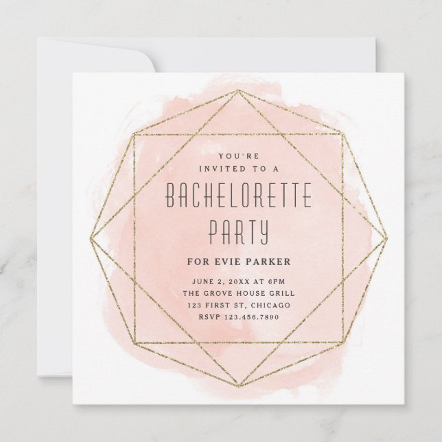 Invitation Fête de Bachelorette Rose Pailleté Aquarelle (Devant)