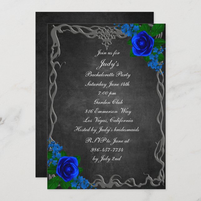 Invitation Fête de Bachelorette Royal Blue Rose Chalk Board (Devant / Derrière)