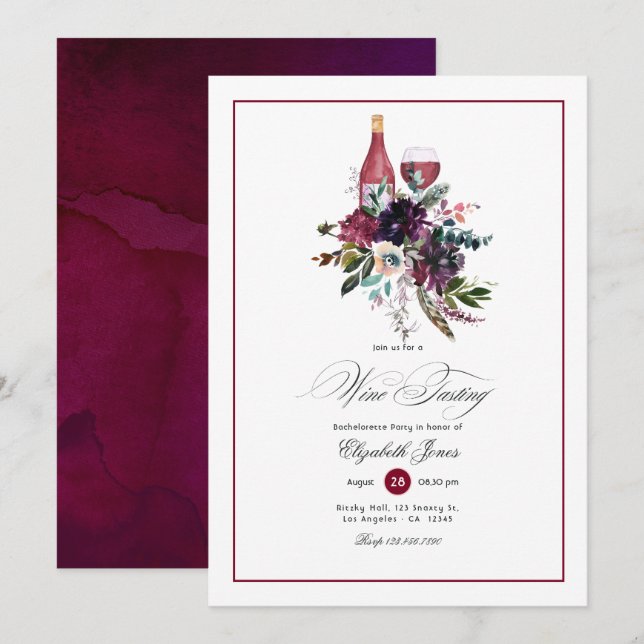Invitation Fête de Bachelorette sur le thème du vin rouge Bou (Devant / Derrière)