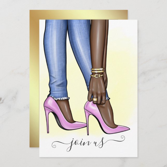 Invitation Fête de Bachelorte de Fashionista Rose et Or (Devant / Derrière)