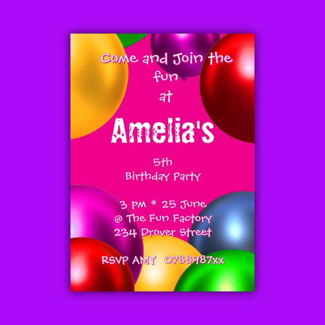 Invitation Fête de ballons d'anniversaire coloré (Créateur téléchargé)