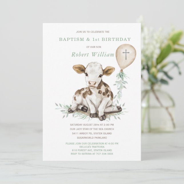Invitation Fête de baptême et premier anniversaire garçon mod (Debout devant)