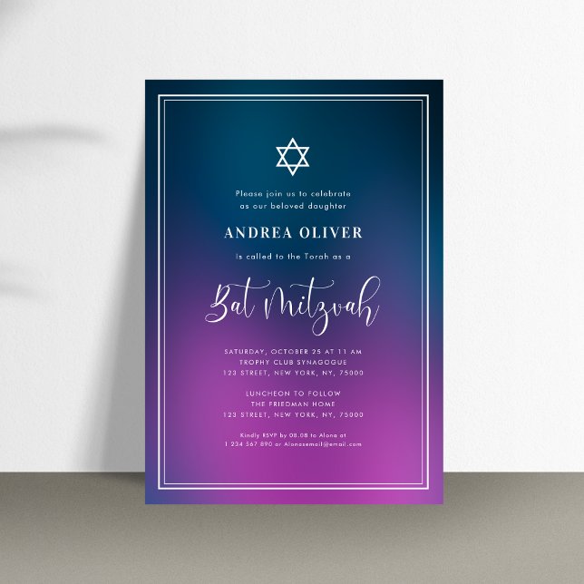 Invitation Fête de Bar Mitzvah avec un dégradé de bleu violet (Créateur téléchargé)