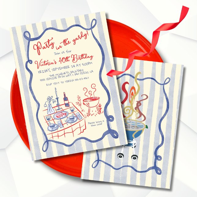 Invitation Fête de barbecue BBQ dans la cour dessinée à la ma (Créateur téléchargé)
