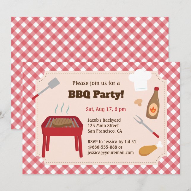 Invitation Fête de barbecue dans la cour arrière avec motif à (Devant / Derrière)