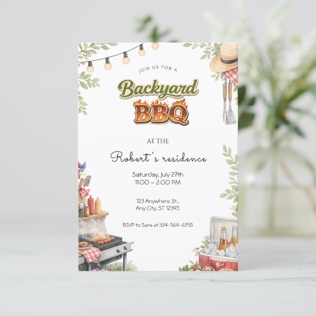 Invitation Fête de barbecue dans la cour Fête rustique d'été  (Debout devant)