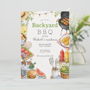 Invitation Fête de barbecue dans le jardin, pique-nique d'été