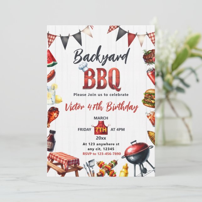 Invitation Fête de barbecue de jardin Anniversaire Barbecue (Debout devant)