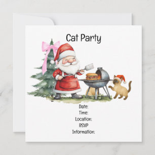 Invitation Fête de barbecue de Noël avec Père Noël et Chat