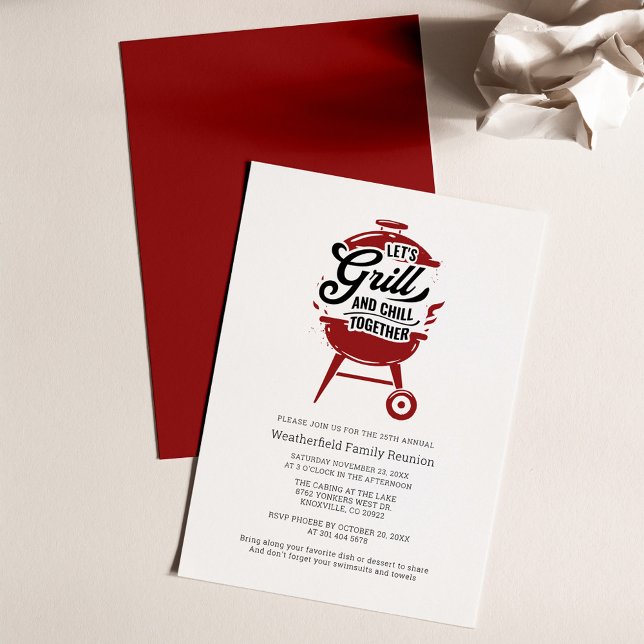 Invitation Fête de barbecue de réuniion de famille estivale (Lets Grill and Chill Summer Family Summer Cookout Invitation)