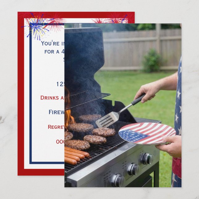 Invitation Fête de barbecue du 14 juillet (Devant / Derrière)
