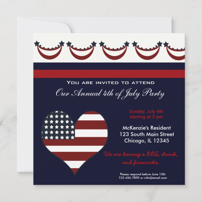 Invitation Fête de barbecue du 4 juillet (Devant)
