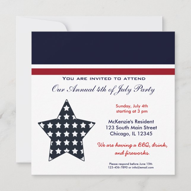 Invitation Fête de barbecue du 4 juillet (Devant)