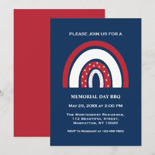 Invitation Fête de barbecue du Memorial Day arc-en-ciel bleu 