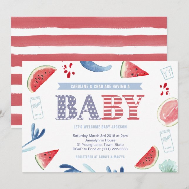 Invitation Fête de barbecue Rouge Blanc Bleu pour couples Bab (Devant / Derrière)