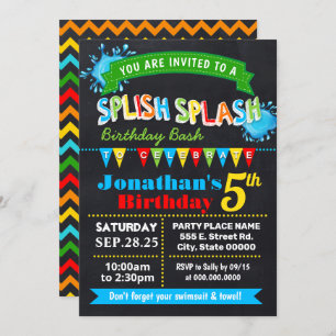 Invitation Fête de bash d'anniversaire de Splish Chalkboard