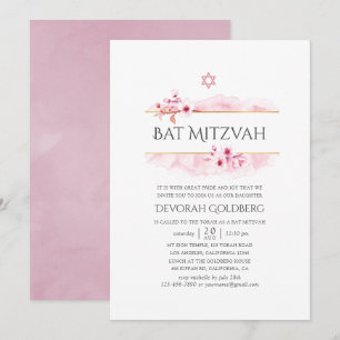 Invitation Fête de Bat Mitzvah Fleur de Printemps Géométrique