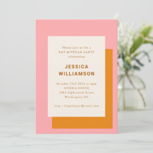 Invitation Fête de Bat Mitzvah géométrique moderne rose orang