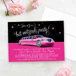 Invitation Fête de Bat Mitzvah Glamour Rose Limousine<br><div class="desc">Une limousine étendue rose vif glisse sous un ciel noir étoilé sur cette invitation de fête de Bat Mitzvah glamour, associée à une écriture fluide et à des détails ludiques annonçant la célébration. Un choix amusant pour une fête de Bat Mitzvah sur le thème de la limousine, une soirée entre...</div>