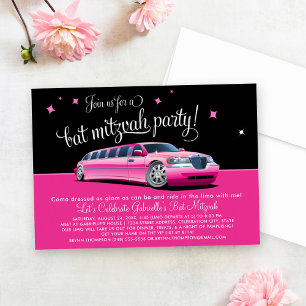 Invitation Fête de Bat Mitzvah Glamour Rose Limousine