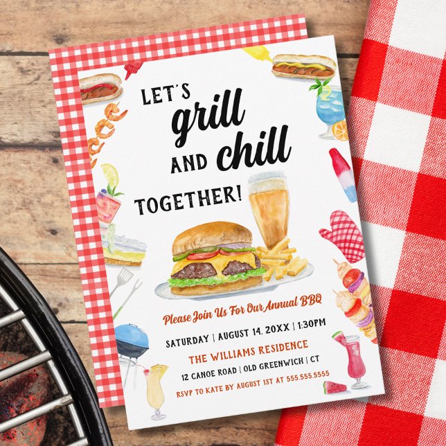 Invitation Fête de BBQ à l'aquarelle : Nourriture, Boissons & (Créateur téléchargé)