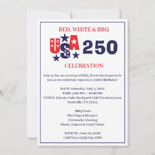 Invitation Fête de BBQ patriotique pour le 250e anniversaire