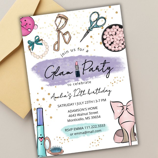 Invitation Fête de beauté et de maquillage Glam Party pour ad (Créateur téléchargé)