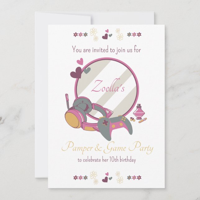 Invitation Fête de beauté et jeux pour filles (Devant)