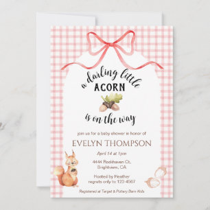 Invitation Fête de bébé 007 Écureuil Mignon Gingham Glands de
