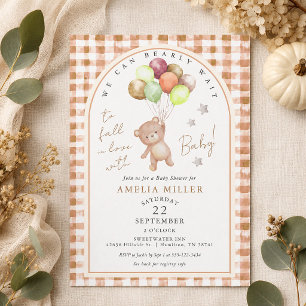 Invitation Fête de bébé à carreaux Nous pouvons à peine atten