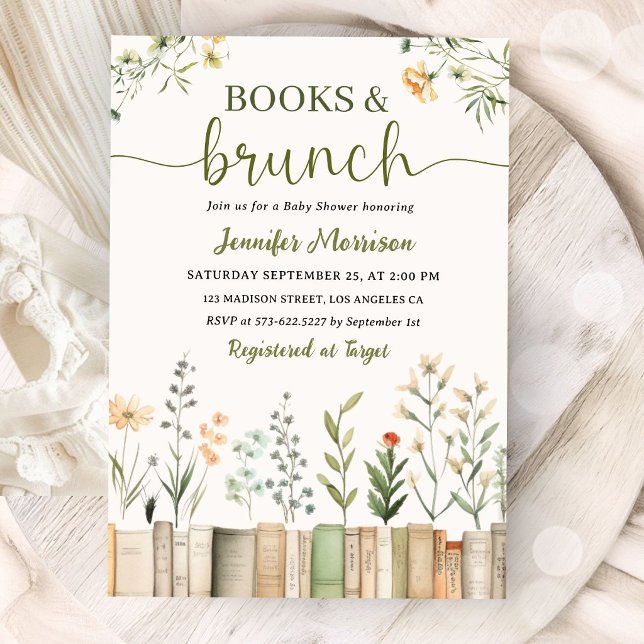 Invitation Fête de bébé à la bibliothèque Livres & Brunch Gen (Créateur téléchargé)