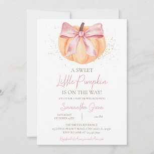 Invitation Fête de bébé à la citrouille à ruban rose