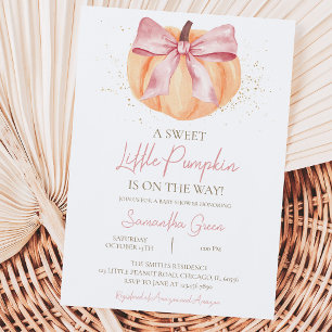 Invitation Fête de bébé à la citrouille à ruban rose