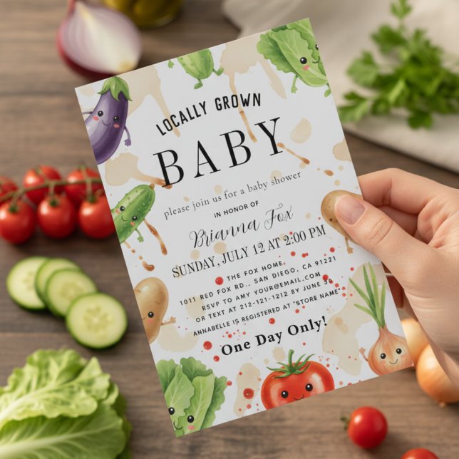 Invitation Fête de Bébé à la Ferme de Végétaux Mignons Cultiv (Créateur téléchargé)