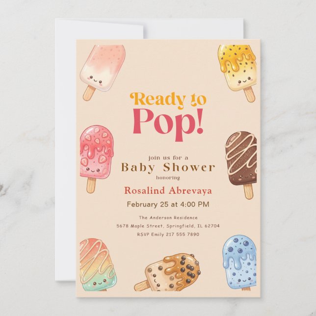 Invitation Fête de Bébé à l'aquarelle Popsicle Prêt à éclore (Devant)
