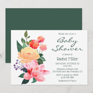 Invitation Fête de bébé à l'aquarelle rose pêche